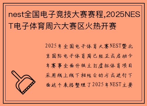nest全国电子竞技大赛赛程,2025NEST电子体育周六大赛区火热开赛
